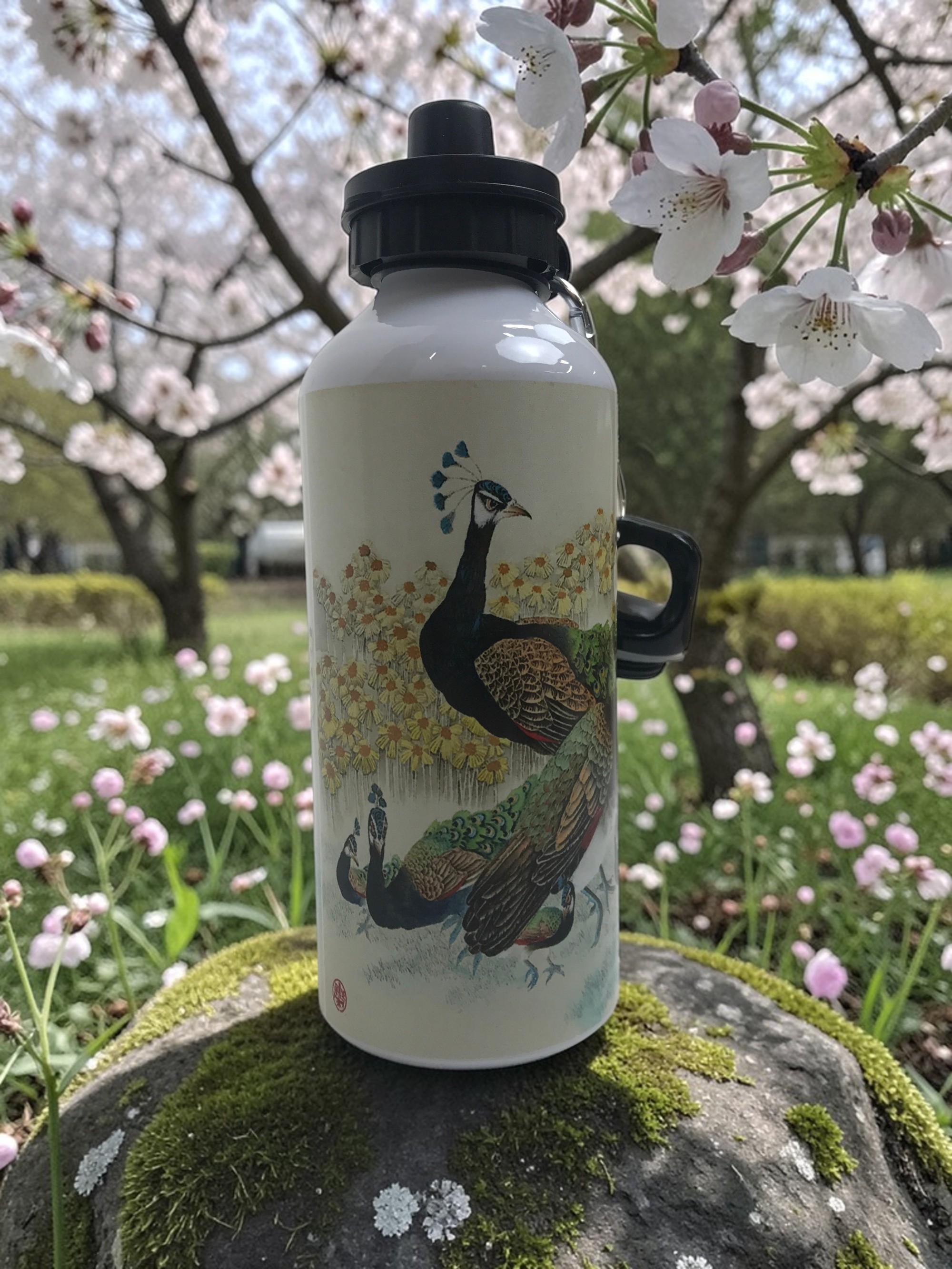 Borraccia Pavone con Fiori Gialli