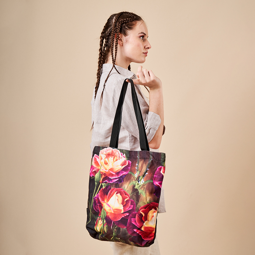 Borsa Tela Rose Rosse