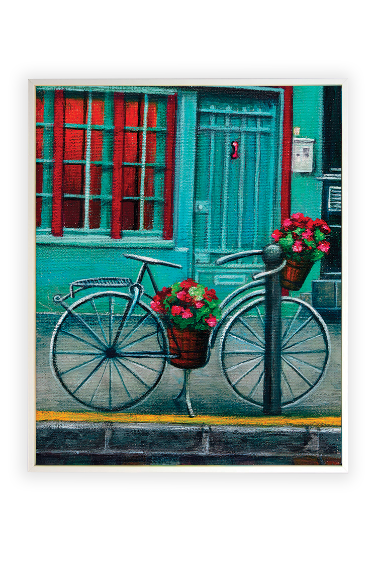 Bicicletta con cesti di fiori
