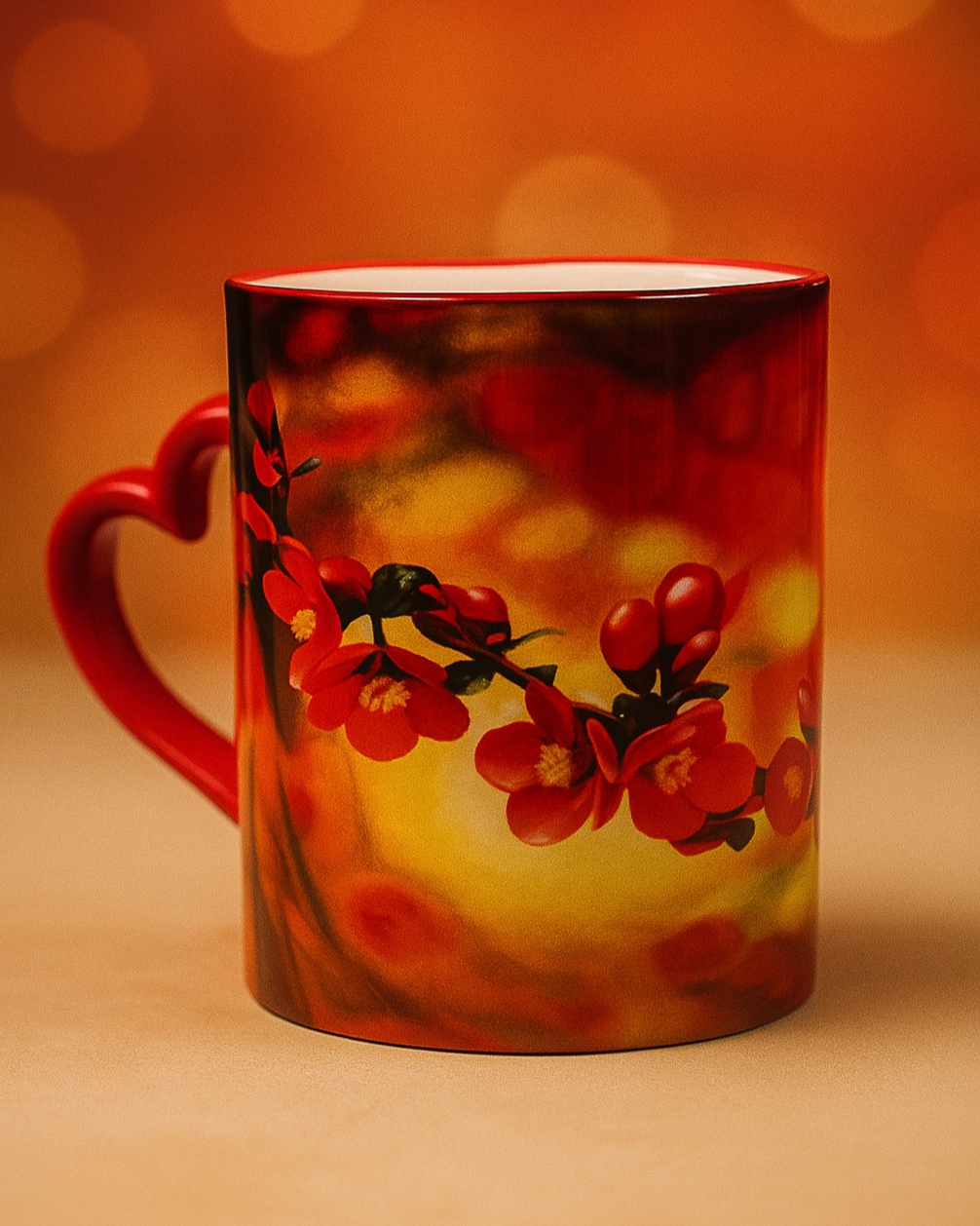 Tazza Manico a Cuore  Fiore Rosso